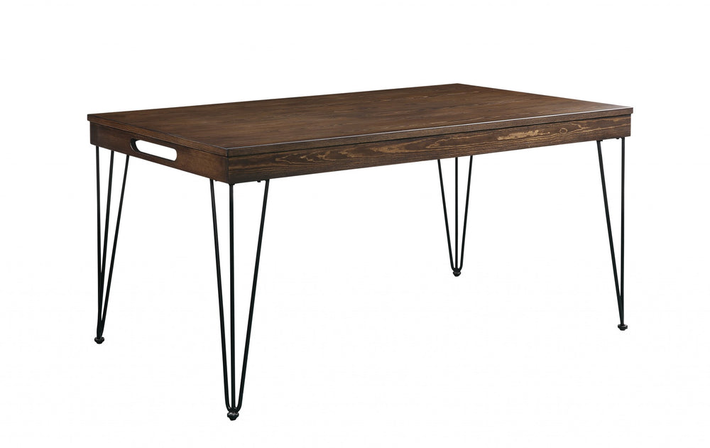 Homeroots 36" X 60" X 30" Walnut Black Metal Wood Dining Table  Metal 347338