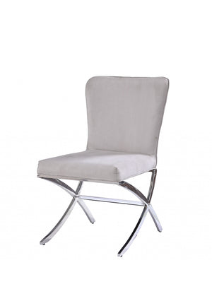 Homeroots 24" Beige Velvet And Silver Parsons Chair   347343