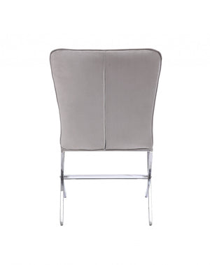 Homeroots 24" Beige Velvet And Silver Parsons Chair   347343