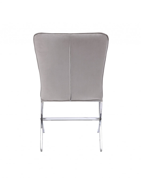Homeroots 24" Beige Velvet And Silver Parsons Chair   347343