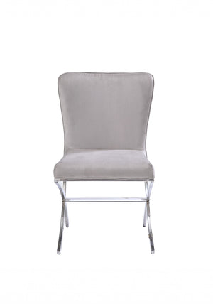 Homeroots 24" Beige Velvet And Silver Parsons Chair   347343