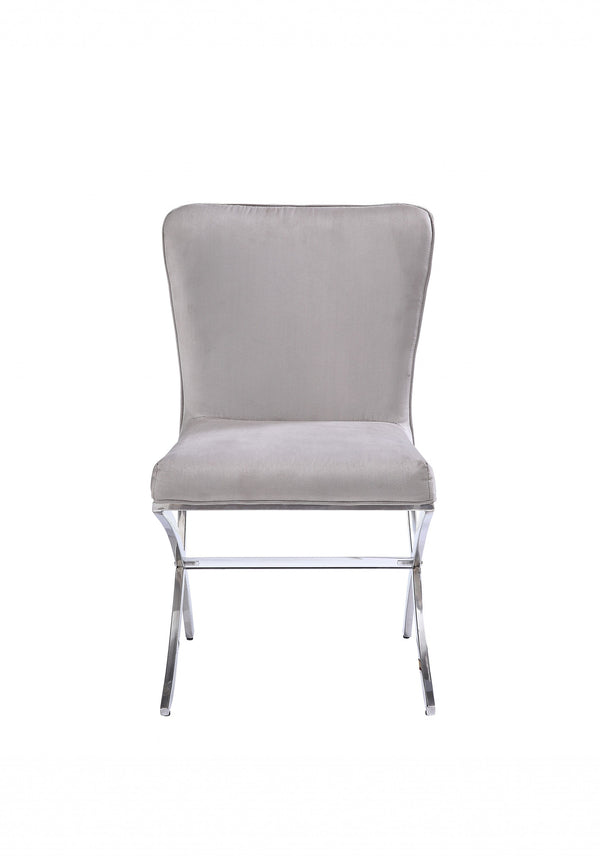 Homeroots 24" Beige Velvet And Silver Parsons Chair   347343
