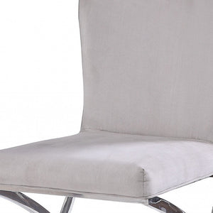 Homeroots 24" Beige Velvet And Silver Parsons Chair   347343