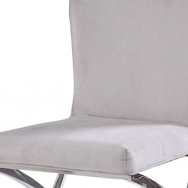 Homeroots 24" Beige Velvet And Silver Parsons Chair   347343