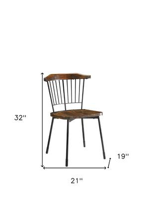 HomeRoots Set of Two Timeless Windsor-Back Dining Chairs in Antique Brown & Black for Versatile Home Use 347344