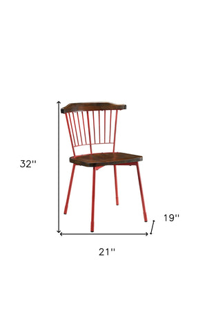 HomeRoots Set of Two Elegant Windsor-Back Dining Chairs in Brown and Red - Perfect for Any Space! 347345
