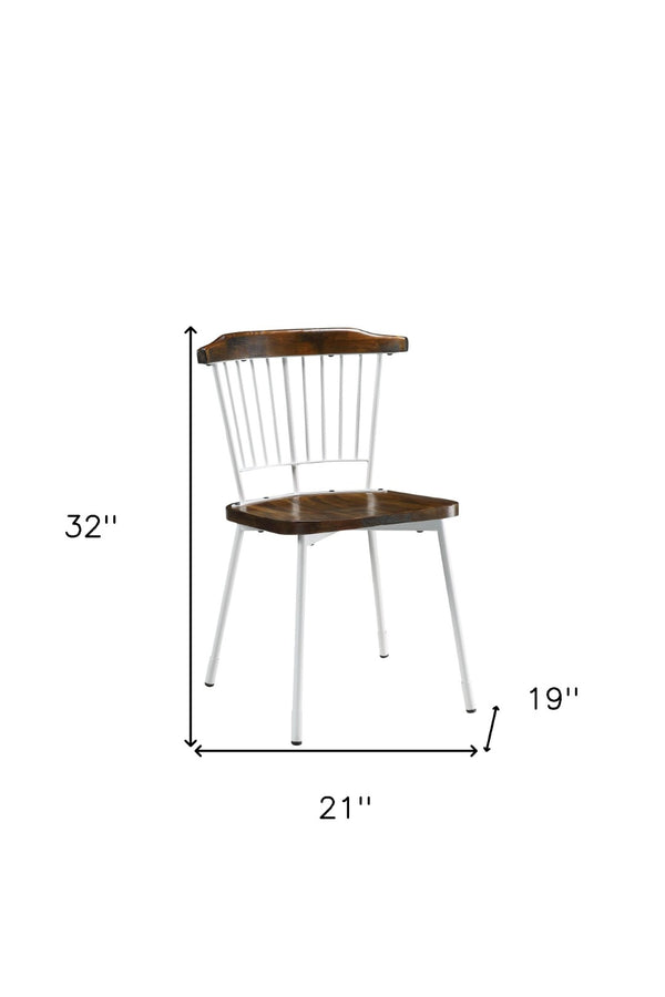 HomeRoots Set of Two Windsor-Back Dining Side Chairs - Rustic Brown & White for Farmhouse or Modern Homes 347346