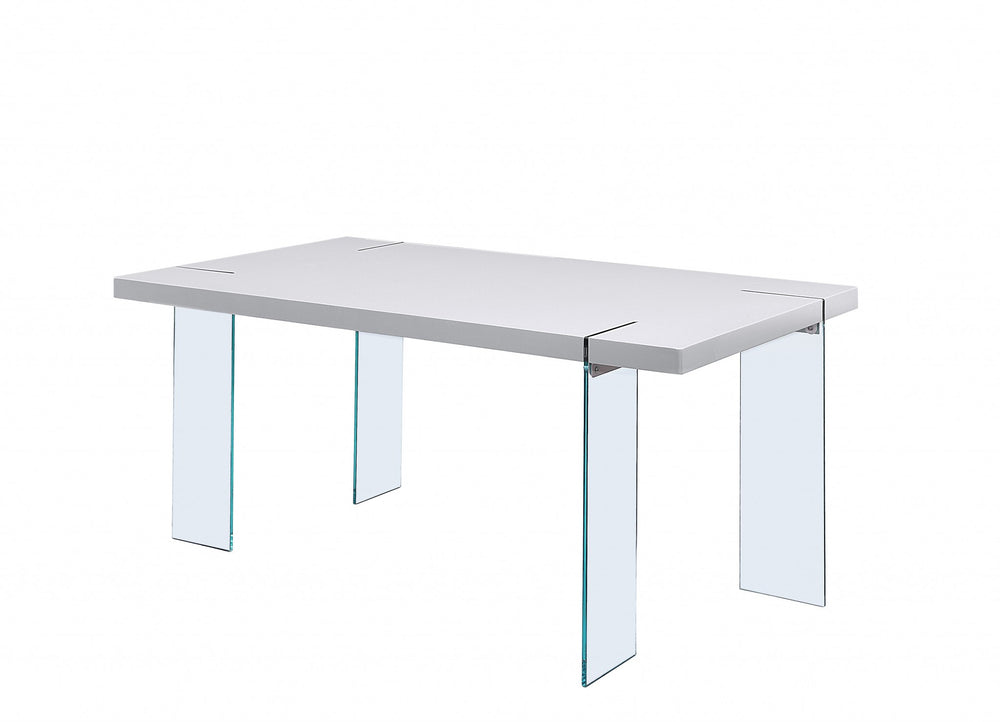 Homeroots 66" X 38" X 30" White High Gloss  Clear Glass Dining Table   347353