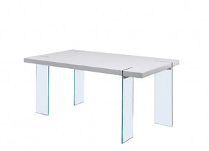Homeroots 66" X 38" X 30" White High Gloss  Clear Glass Dining Table   347353