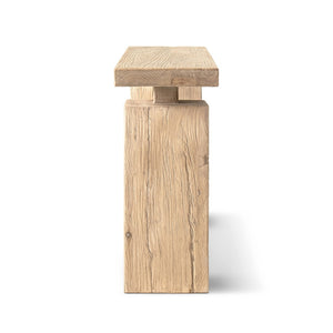 English Elm Calder Reclaimed Elm Plinth Console Table Sculptural Entryway Accent in Warm Brown B2719P474447