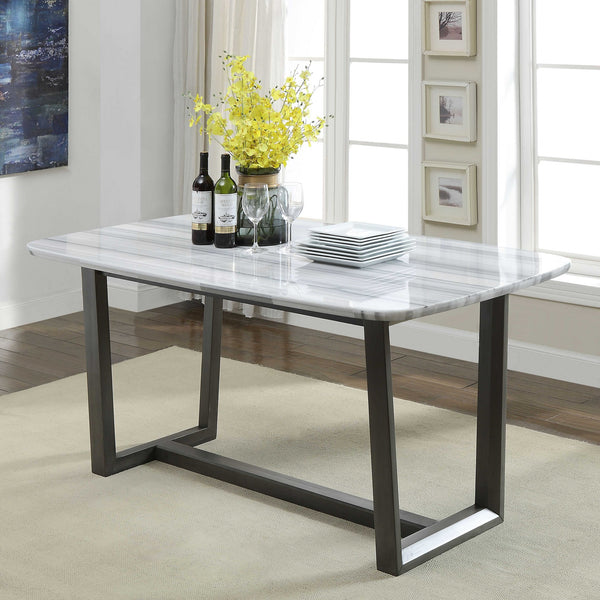 Homeroots 40" X 72" X 30" Marble Gray Oak Wood Marble Dining Table  Wood 347363