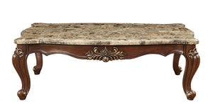 Homeroots 34" Brown And Dark Brown Genuine Marble And Solid Wood Free Form Coffee Table   347392