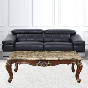 Homeroots 34" Brown And Dark Brown Genuine Marble And Solid Wood Free Form Coffee Table   347392