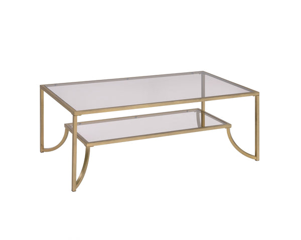Homeroots 24" X 48" X 18" Antique Gold Smoky Glass Metal Coffee Table   347397