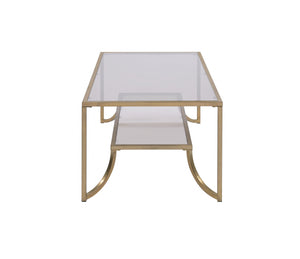 Homeroots 24" X 48" X 18" Antique Gold Smoky Glass Metal Coffee Table   347397