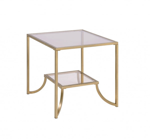 HomeRoots 24" Gold and Clear Glass End Table - Modern Glam Accent for Living Room, Bedroom, or Snack Use 347398