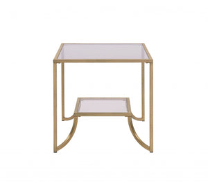 HomeRoots 24" Gold and Clear Glass End Table - Modern Glam Accent for Living Room, Bedroom, or Snack Use 347398