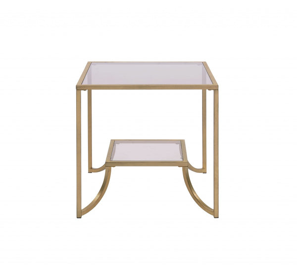 HomeRoots 24" Gold and Clear Glass End Table - Modern Glam Accent for Living Room, Bedroom, or Snack Use 347398