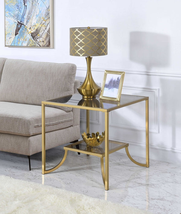 HomeRoots 24" Gold and Clear Glass End Table - Modern Glam Accent for Living Room, Bedroom, or Snack Use 347398