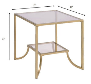 HomeRoots 24" Gold and Clear Glass End Table - Modern Glam Accent for Living Room, Bedroom, or Snack Use 347398