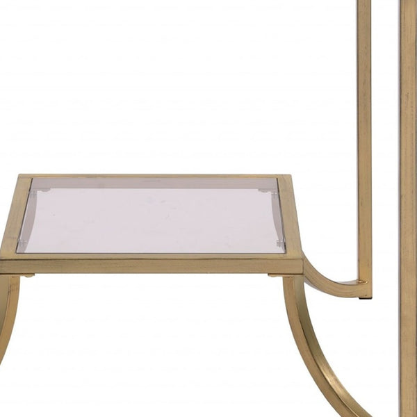 HomeRoots 24" Gold and Clear Glass End Table - Modern Glam Accent for Living Room, Bedroom, or Snack Use 347398