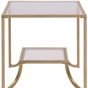 HomeRoots 24" Gold and Clear Glass End Table - Modern Glam Accent for Living Room, Bedroom, or Snack Use 347398
