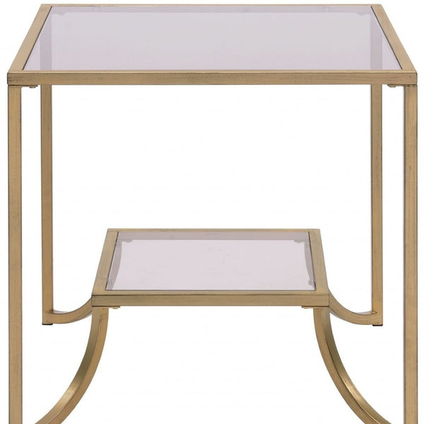HomeRoots 24" Gold and Clear Glass End Table - Modern Glam Accent for Living Room, Bedroom, or Snack Use 347398
