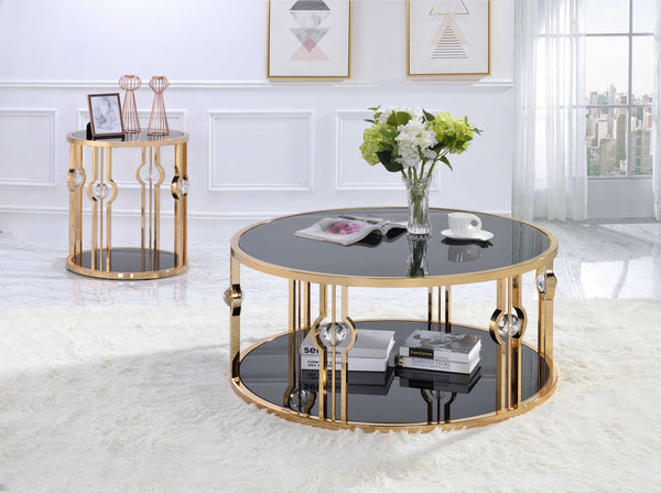 Homeroots 40" X 40" X 18" Metal Glass Coffee Table And Gold  Black Glass   347399