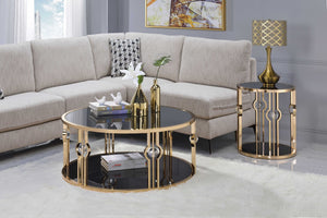 Homeroots 40" X 40" X 18" Metal Glass Coffee Table And Gold  Black Glass   347399