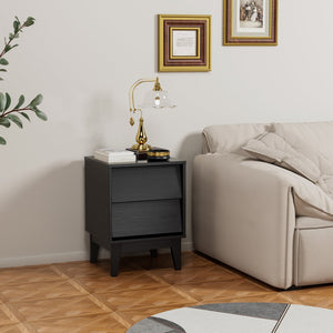 English Elm 2 Nightstands Vintage Bevel Design with Hidden Drawer Pulls and Solid Wood Legs for Stable Style Black W578P192479