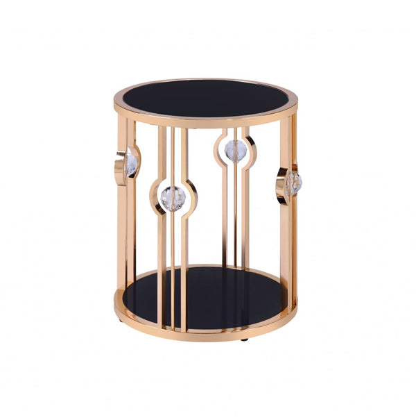 HomeRoots 24" Gold and Black Glass Round End Table - Modern Glam Accent for Living Room, Bedroom, Entryway 347400
