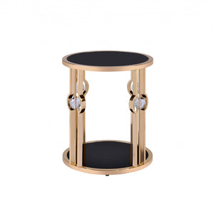 HomeRoots 24" Gold and Black Glass Round End Table - Modern Glam Accent for Living Room, Bedroom, Entryway 347400