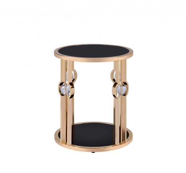 HomeRoots 24" Gold and Black Glass Round End Table - Modern Glam Accent for Living Room, Bedroom, Entryway 347400