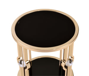 HomeRoots 24" Gold and Black Glass Round End Table - Modern Glam Accent for Living Room, Bedroom, Entryway 347400