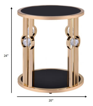 HomeRoots 24" Gold and Black Glass Round End Table - Modern Glam Accent for Living Room, Bedroom, Entryway 347400
