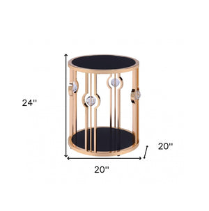 HomeRoots 24" Gold and Black Glass Round End Table - Modern Glam Accent for Living Room, Bedroom, Entryway 347400