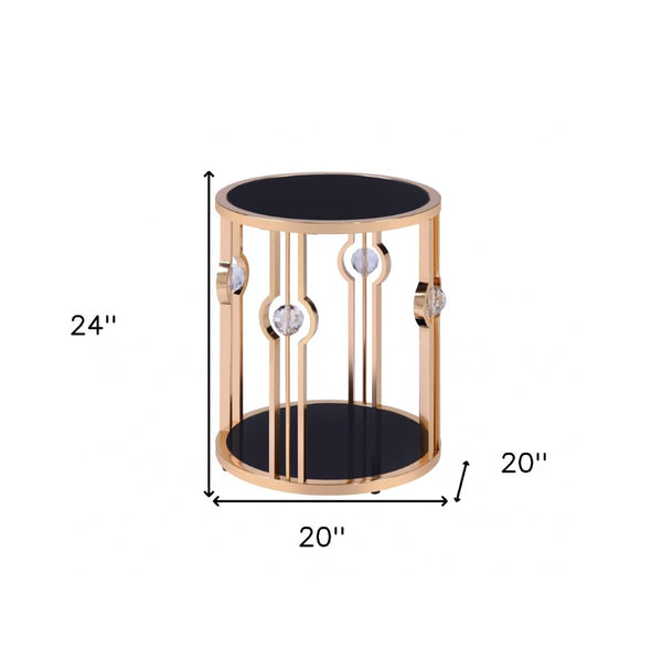 HomeRoots 24" Gold and Black Glass Round End Table - Modern Glam Accent for Living Room, Bedroom, Entryway 347400