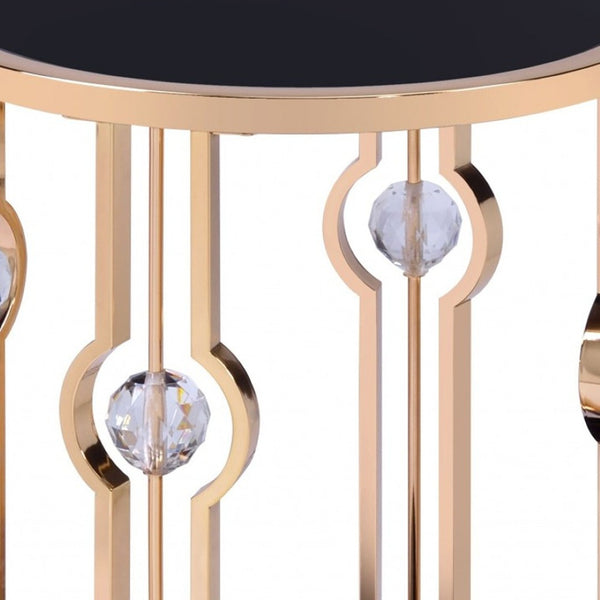 HomeRoots 24" Gold and Black Glass Round End Table - Modern Glam Accent for Living Room, Bedroom, Entryway 347400