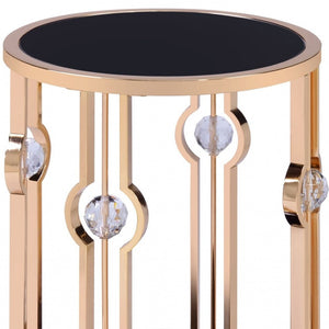 HomeRoots 24" Gold and Black Glass Round End Table - Modern Glam Accent for Living Room, Bedroom, Entryway 347400