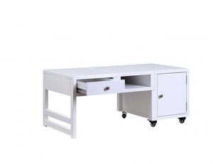 Homeroots 20" X 40" X 18" White Wood Veneer Coffee Table (Convertible)   347402