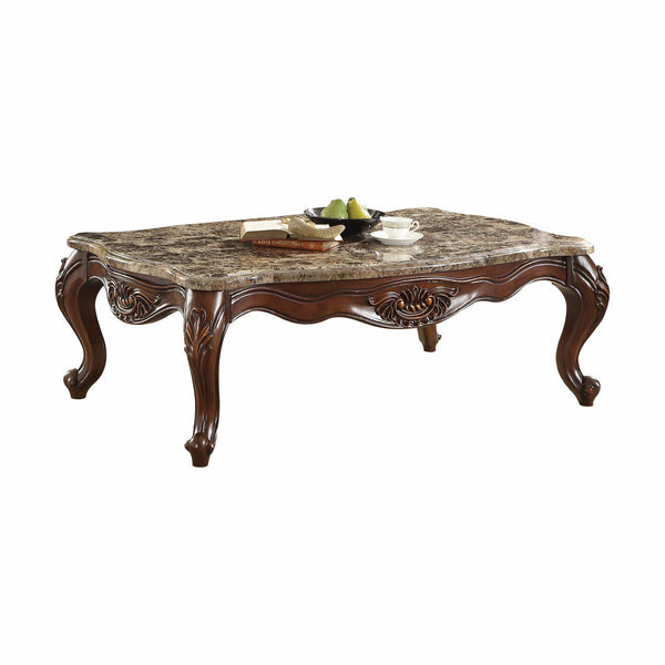 Homeroots 58" Brown And Dark Brown Genuine Marble Coffee Table   347407