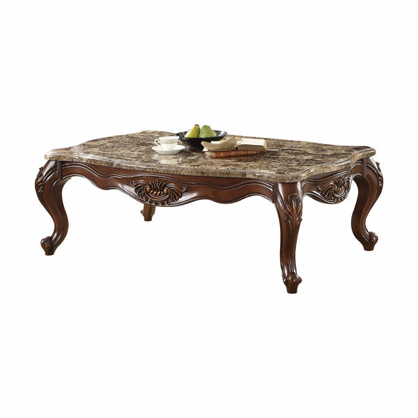 Homeroots 58" Brown And Dark Brown Genuine Marble Coffee Table   347407