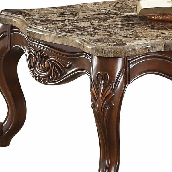 Homeroots 58" Brown And Dark Brown Genuine Marble Coffee Table   347407