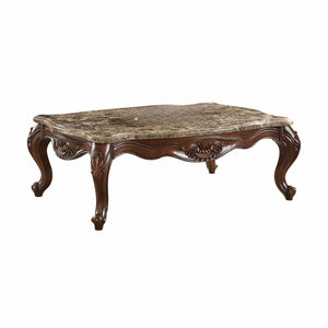 Homeroots 58" Brown And Dark Brown Genuine Marble Coffee Table   347407