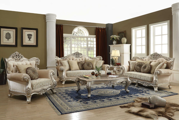 HomeRoots 57" Beige Marble & Solid Wood Coffee Table - Timeless Queen Anne Design for Elegant Living Spaces Champagne 347409