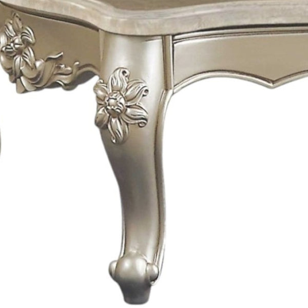 HomeRoots 57" Beige Marble & Solid Wood Coffee Table - Timeless Queen Anne Design for Elegant Living Spaces Champagne 347409
