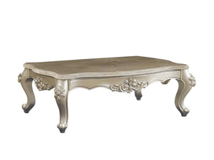 HomeRoots 57" Beige Marble & Solid Wood Coffee Table - Timeless Queen Anne Design for Elegant Living Spaces Champagne 347409