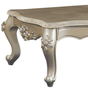 HomeRoots 57" Beige Marble & Solid Wood Coffee Table - Timeless Queen Anne Design for Elegant Living Spaces Champagne 347409