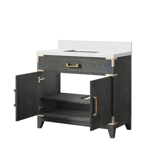 English Elm Black Oak Single Bath Vanity With Cultured Marble Top – Elegant Design, Ample Storage & Soft-Close B2731P260910