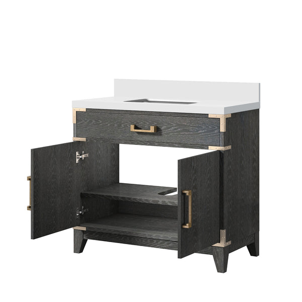 English Elm Black Oak Single Bath Vanity With Cultured Marble Top – Elegant Design, Ample Storage & Soft-Close B2731P260910